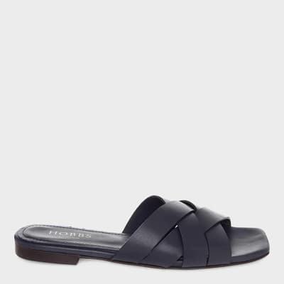 Navy Leather Annie Flat Sandal