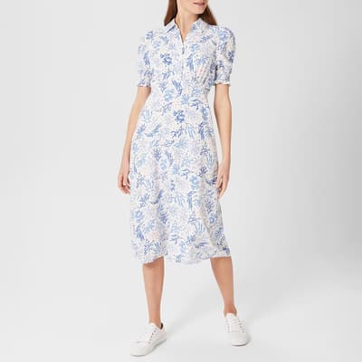 White/Blue Elora Midi Dress