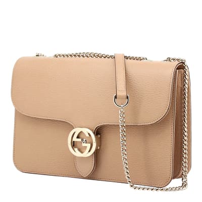 Beige Small Interlocking GG Chain Bag