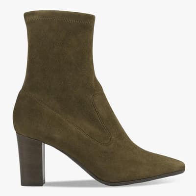 Olive Alice Stretch Suede Heeled Ankle Boots