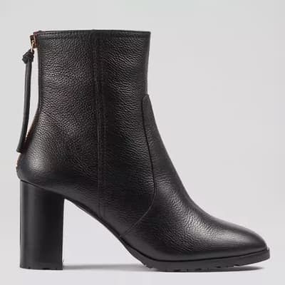 Black Nora Grainy Leather Heeled Ankle Boots