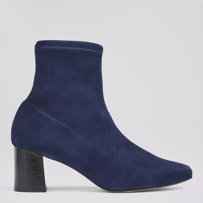 Navy Amira Suede Stretch Heeled Ankle Boots