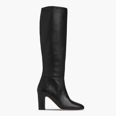 Black Karen Leather Heeled Long Boots