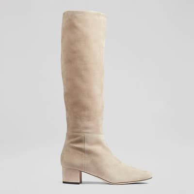 Taupe Karen Suede Heeled Long Boots