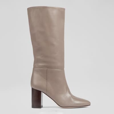 Taupe Brogan Leather Slouchy Heeled Long Boots