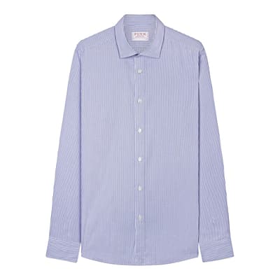 Blue Double Stripe Slim Fit Smart Cotton Shirt