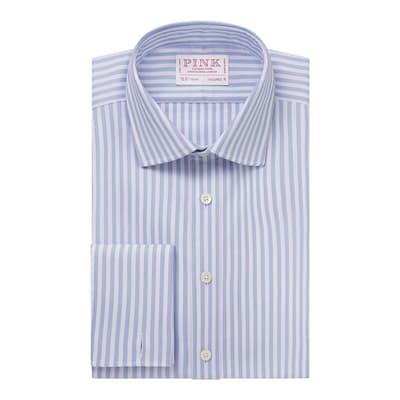 Blue Striped Tailored Fit Dobby Cotton Shirt