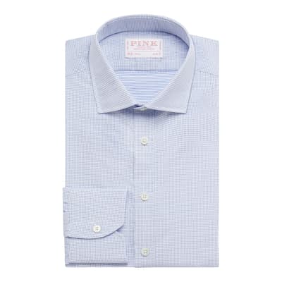 Blue Pin Dot Check Slim Fit Cotton Shirt