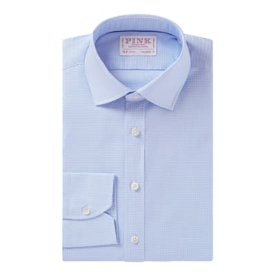 Blue Check Tailored Fit Poplin Cotton Shirt