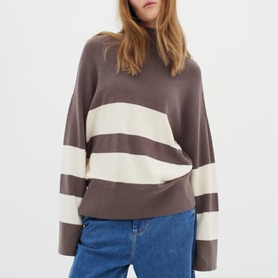 Beige Striped Roll Jumper