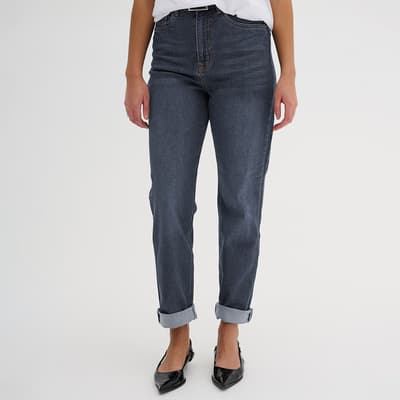 Dark Blue Mom Straight Stretch Jeans