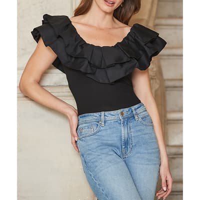 Black Ruffle Detail Top