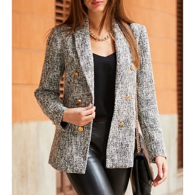 Black Boucle Single Breasted Blazer 