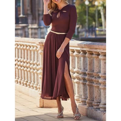 Burgundy Fit & Flare Midi Dress