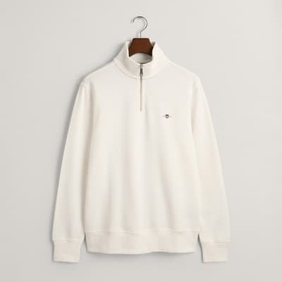 Ecru Embroidered Archive Shield Half Zip Sweatshirt