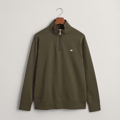 Green Embroidered Archive Shield Half Zip Sweatshirt