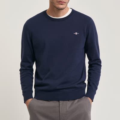 Navy Crew-Neck Cotton Sweatshirt