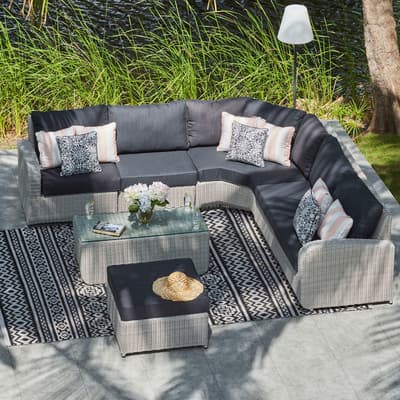 Ledbusy Angled Corner Sofa with Coffee Table & Pouf, Light Grey