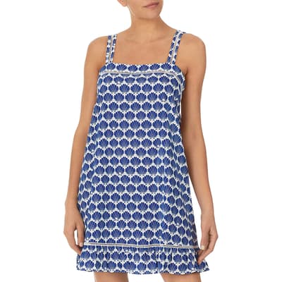 Blue Print Square Neck Dress 