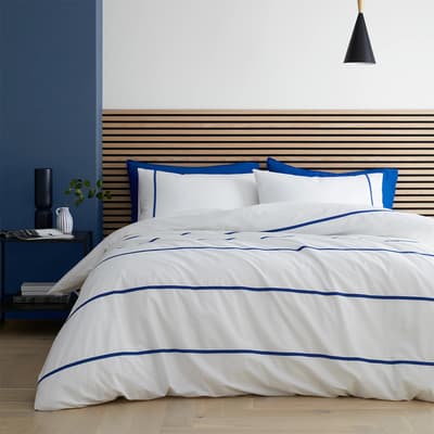 Herringbone Trim Stripe Single Duvet Set, White/Navy