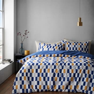 Oblong Checkerboard Single Duvet Set, Blue