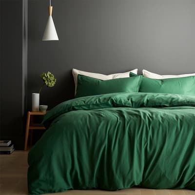 Relaxed Cotton Linen Single Duvet Set, Forest Green