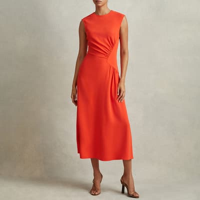 Orange Stacey Ruched Waist Midi Dress