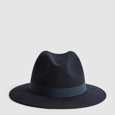 Navy Ashbourne Wool Fedora Hat 