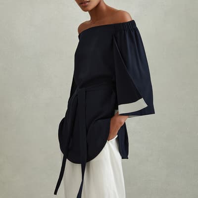 Navy Alexis Off Shoulder Tunic Top