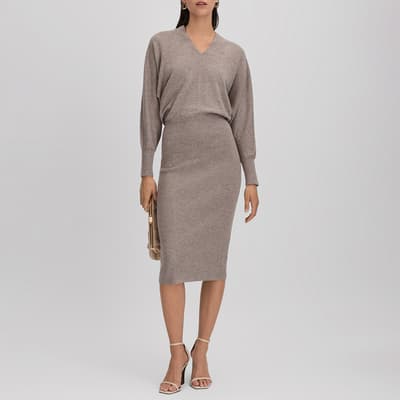 Stone Sally V Neck Wool Blend Midi Dress