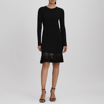 Black Teagan Knitted Sheer Pleated Dress