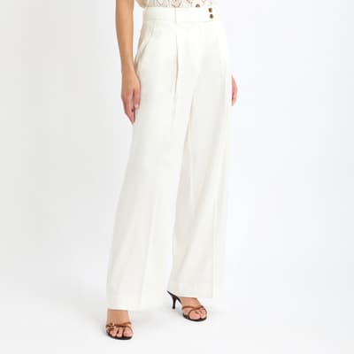 White Hollie Wide Leg Linen Blend Trousers