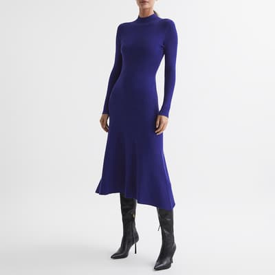 Blue Chrissy Knitted Midi Dress