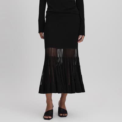 Black Tilly Knitted Sheer Midi Skirt