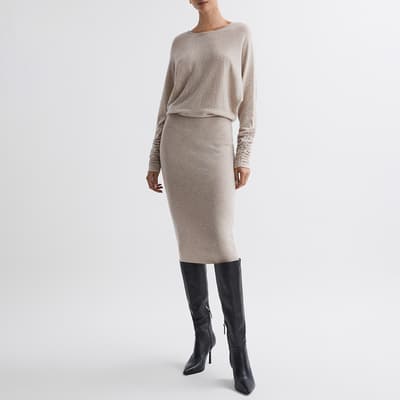 Beige Leila Crew Neck Wool Blend Dress