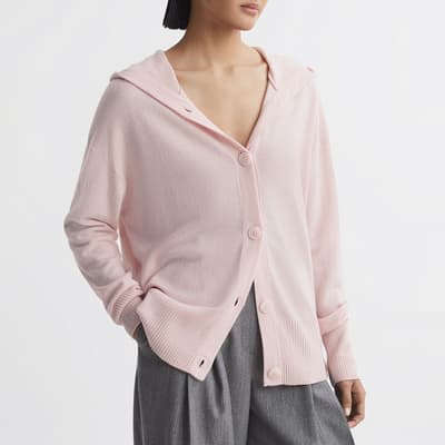 Pink Evie Hooded Wool Blend Cardigan