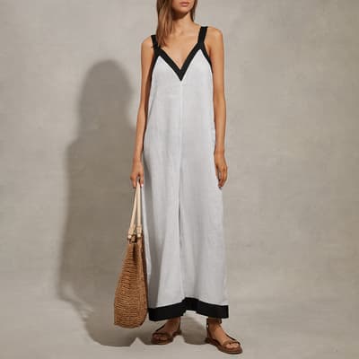 White Aida Colour Block Linen Jumpsuit  