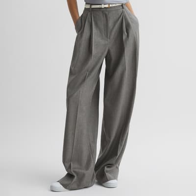 Grey Otis Wide Leg Wool Blend Trousers