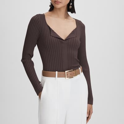 Burgundy Monica Fold Neck Ribbed Top 