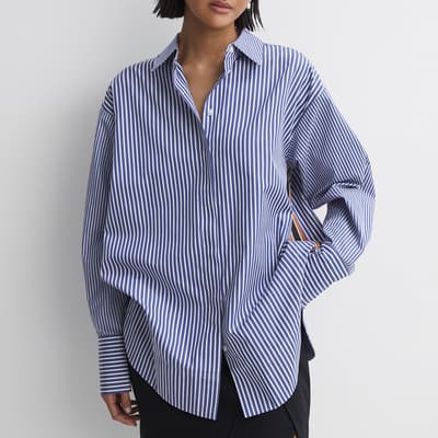 Blue Danica Oversized Stripe Cotton Shirt