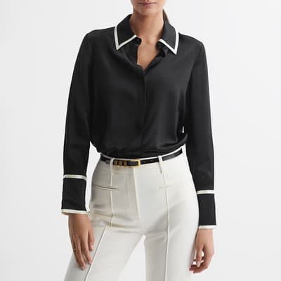 Black Murphy Tipped Silk Shirt 