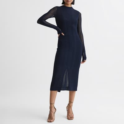 Navy Lilibet Knitted Mesh Midi Dress