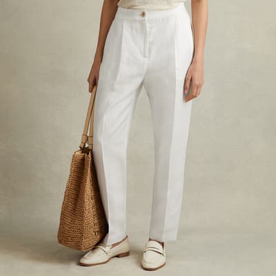 White Farrah Linen Blend Trousers