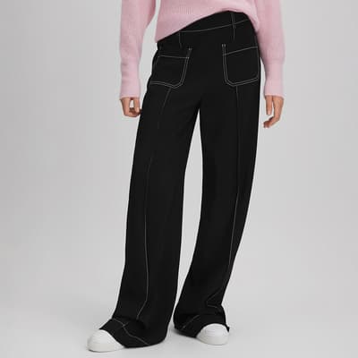 Black Kylie Contrast Stitch Trousers