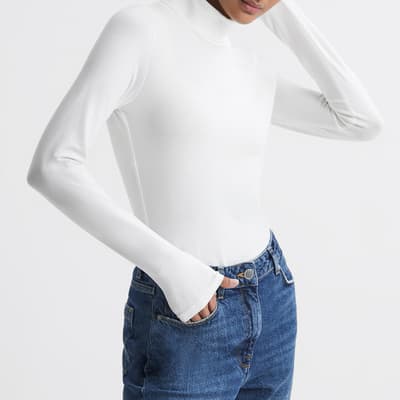 White Piper Turtle Neck Fitted Top