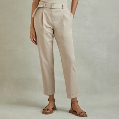 Beige Hutton Belted Cotton Blend Trousers