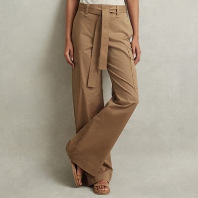 Camel Malia Wide Leg Cotton Blend Trousers