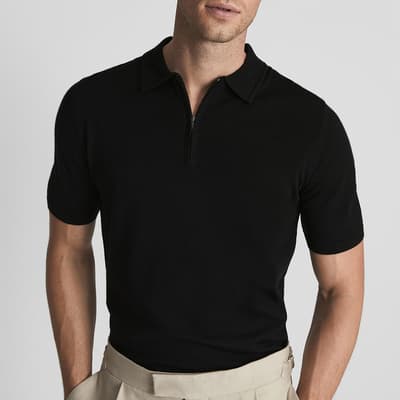 Black Maxwell Merino Half Zip Wool Polo Shirt