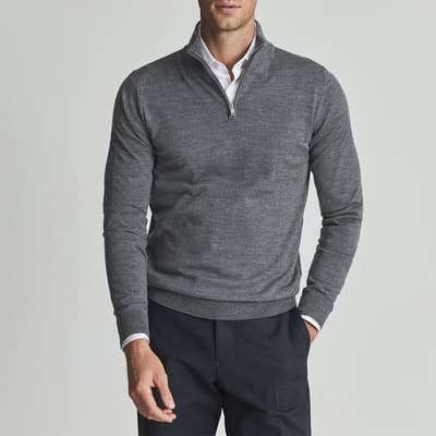 Grey Blackhall Merino Half Zip Wool Jumper