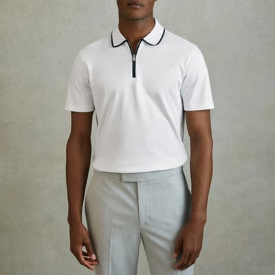 White Cannes Cotton Half Zip Polo